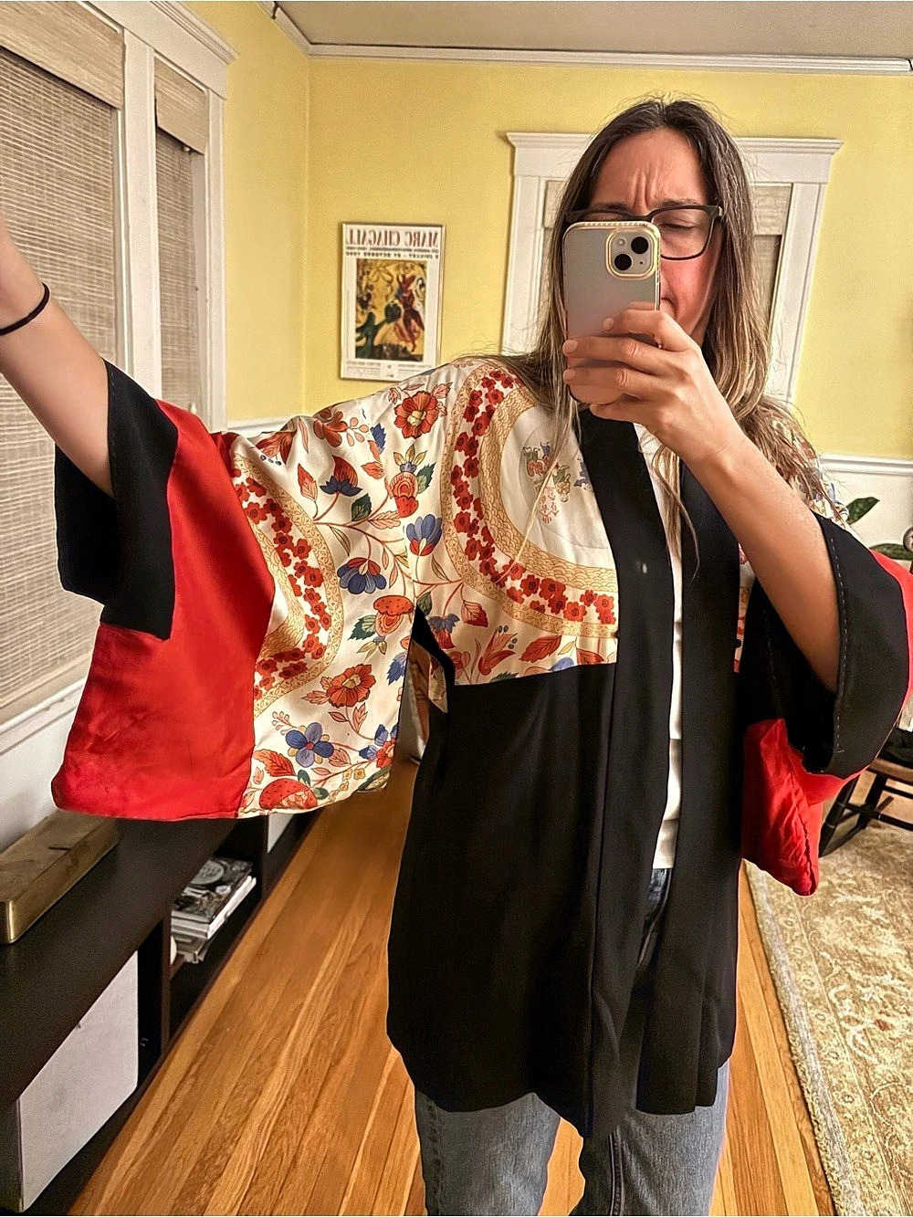 Reversible Floral Sleeve Kimono in Black & Red